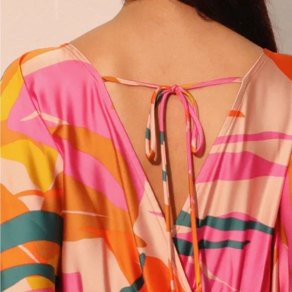 Isla Tropical Satin Boat Neck Blouson Jumpsuit